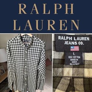 Ralph Lauren Jeans Co. Men's Cotton Long Sleeve Green Plaid Button Up Size L